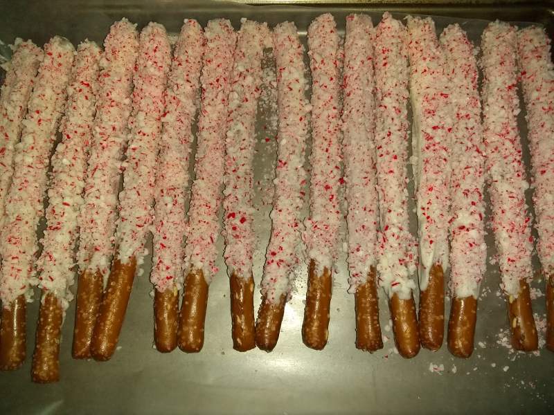 White Chocolate Candy Cane Pretzel Rods
